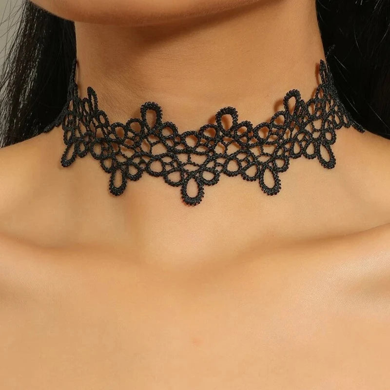 Women’s Gothic Lace Choker with Pearl Tassel Pendant – Vintage Boho Jewelry