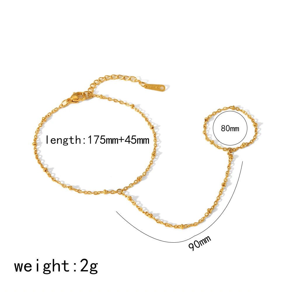 Women’s 18K Gold-Plated Zircon Ring Bracelet – Waterproof Stainless Steel Hand Chain Jewelry