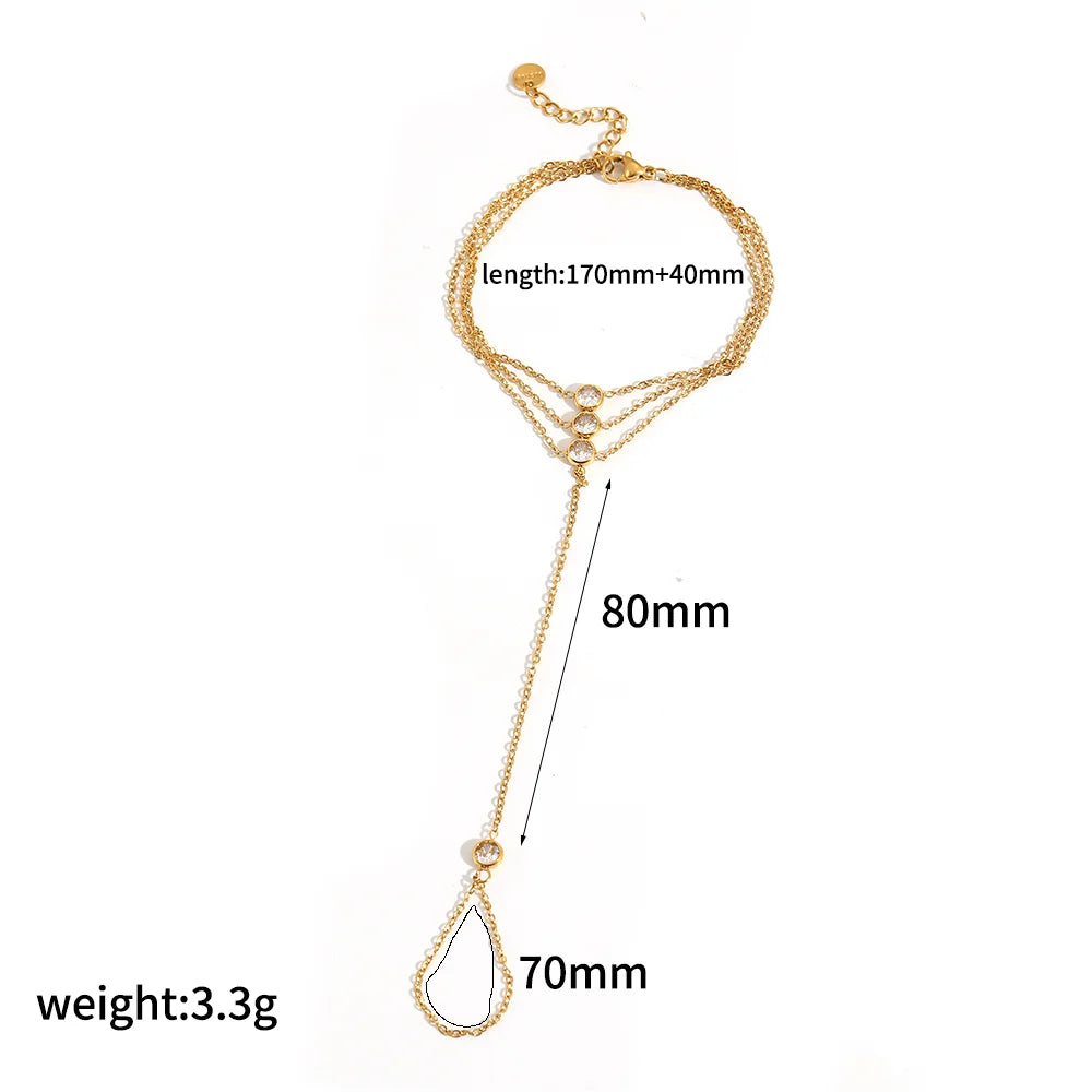 Women’s 18K Gold-Plated Zircon Ring Bracelet – Waterproof Stainless Steel Hand Chain Jewelry