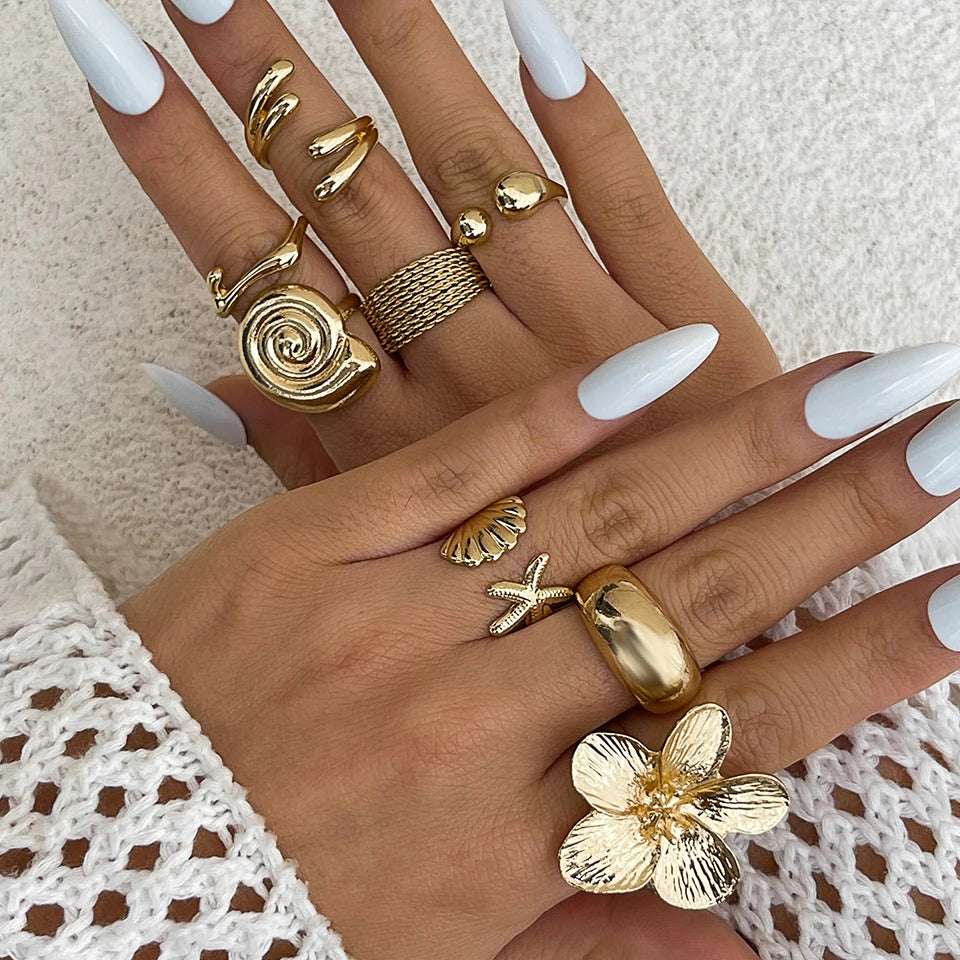 8-Piece Vintage Floral & Teardrop Ring Set for Women