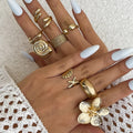 8-Piece Vintage Floral & Teardrop Ring Set for Women