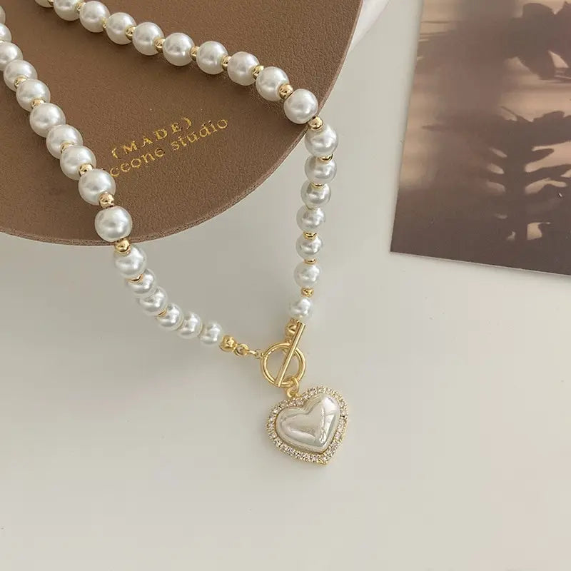 Women’s Pearl Heart Pendant Necklace – Elegant Romantic Jewelry Gift