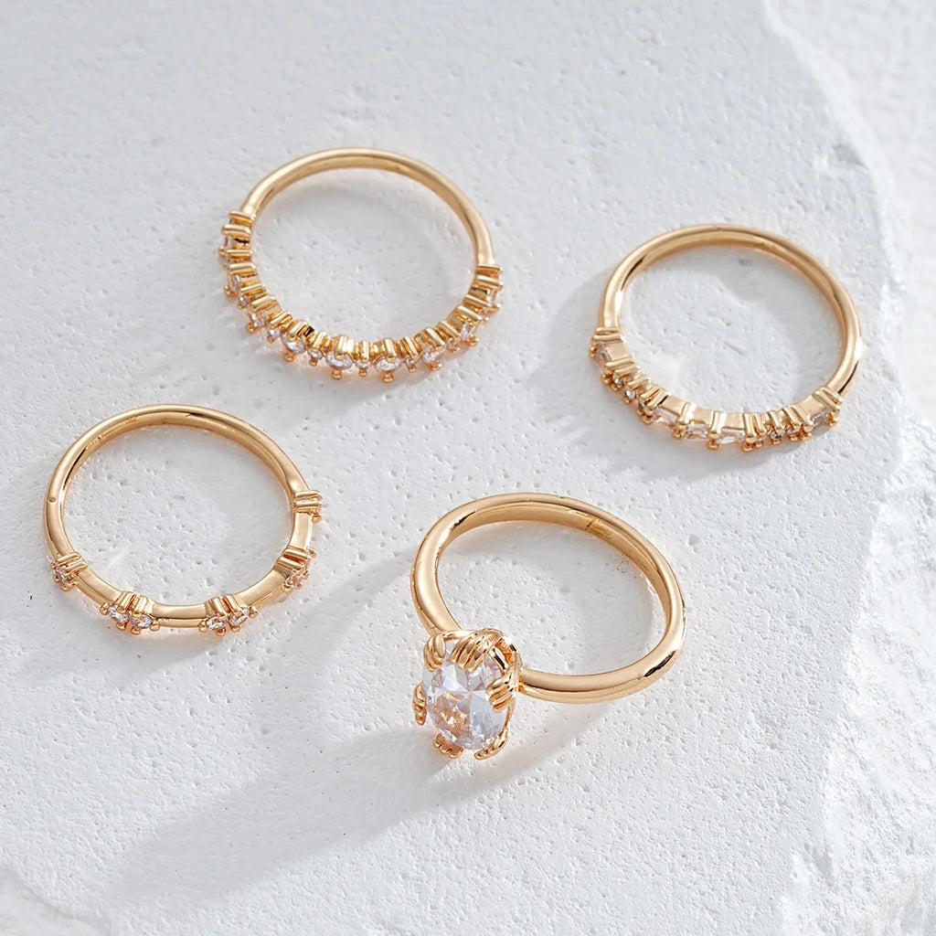 Women’s Gold-Plated Statement Ring Set with Large Cubic Zirconia – Elegant Copper Jewelry