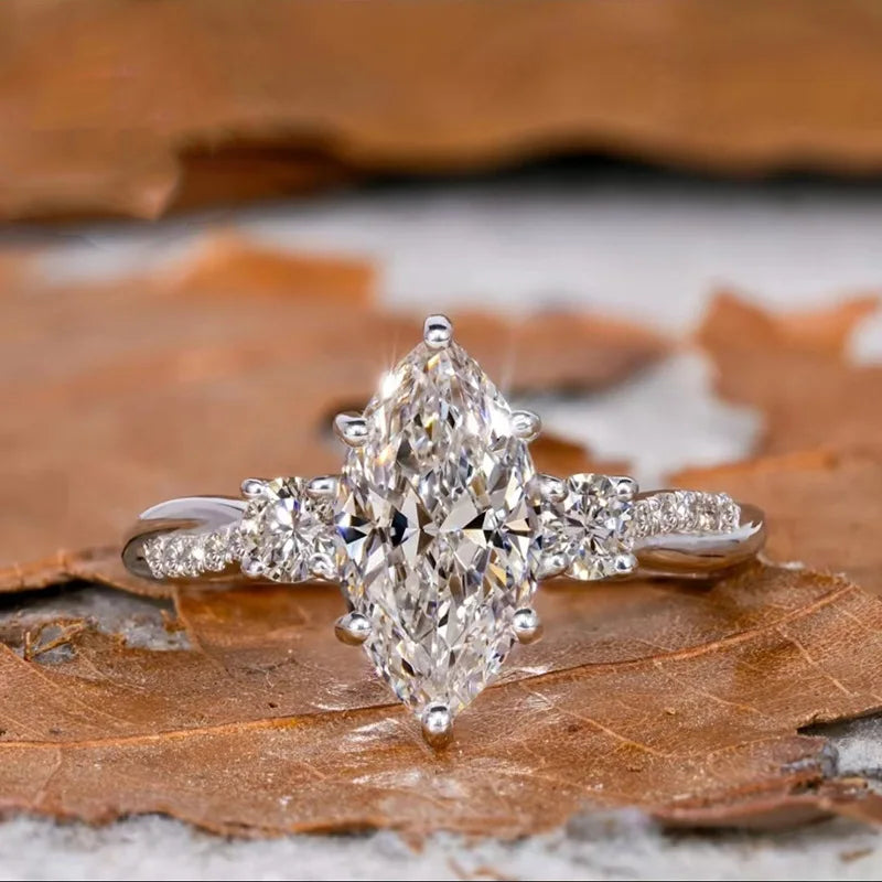 Women’s 925 Sterling Silver Marquise-Cut Zirconia Ring – Elegant Wedding Jewelry