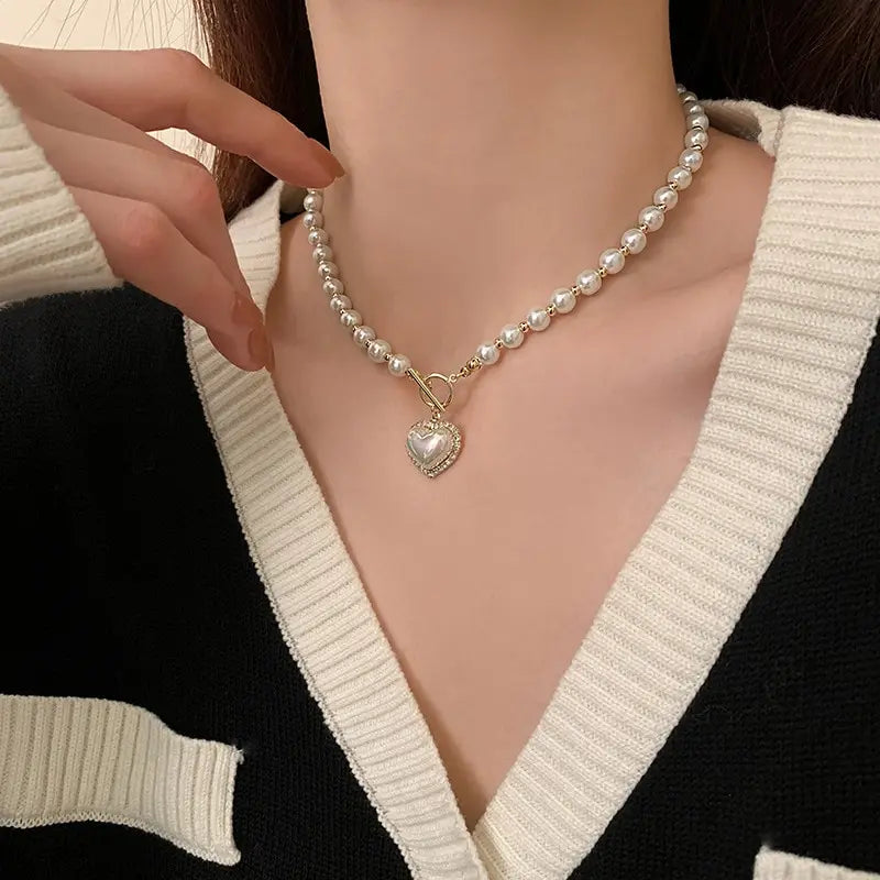 Women’s Pearl Heart Pendant Necklace – Elegant Romantic Jewelry Gift