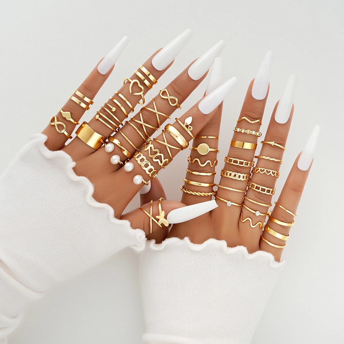 58-Piece Vintage Gold-Plated Ring Set for Women – Heart, Snake & Butterfly Designs