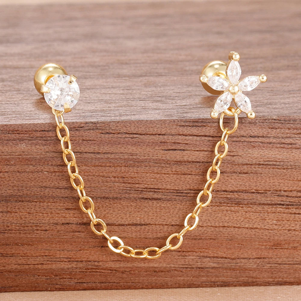 Women’s 14K Gold-Plated Crystal Water Drop Chain Earrings – Stainless Steel Dangle Jewelry