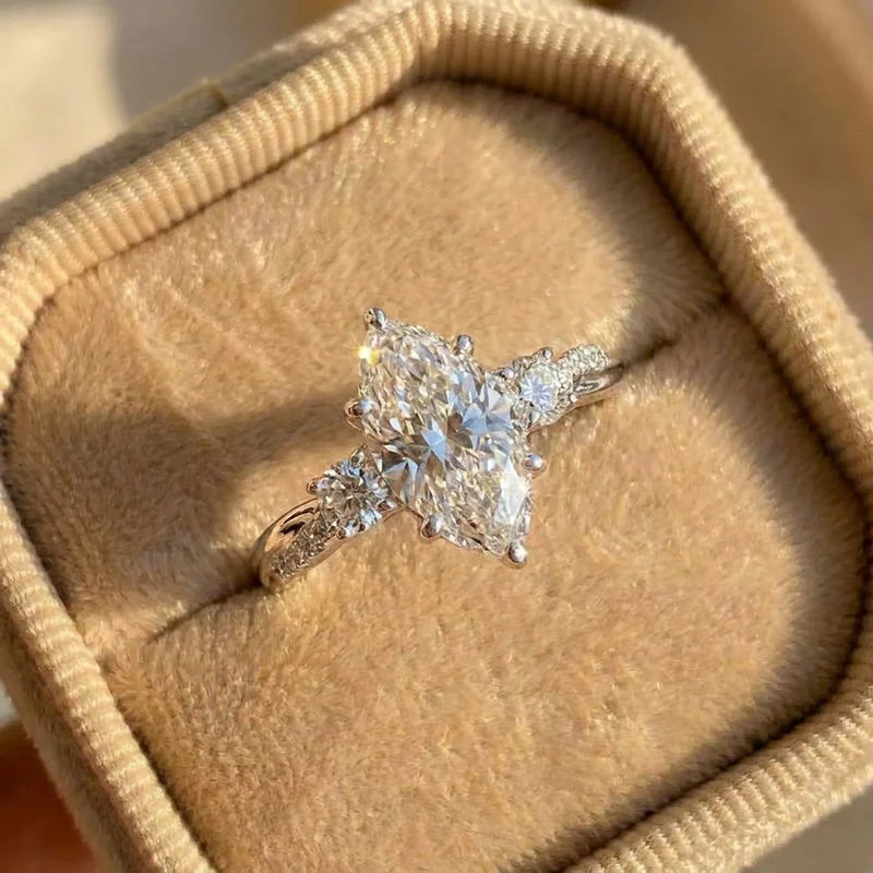 Women’s 925 Sterling Silver Marquise-Cut Zirconia Ring – Elegant Wedding Jewelry