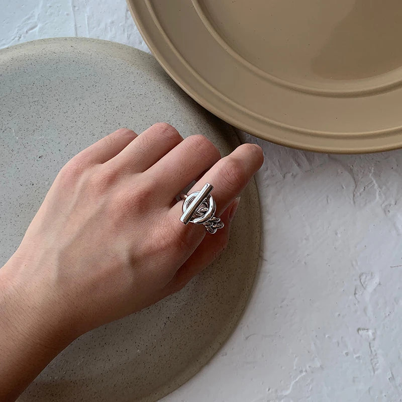 Women’s Twisted Toggle Ring – Geometric Open Circle Minimalist Statement Jewelry
