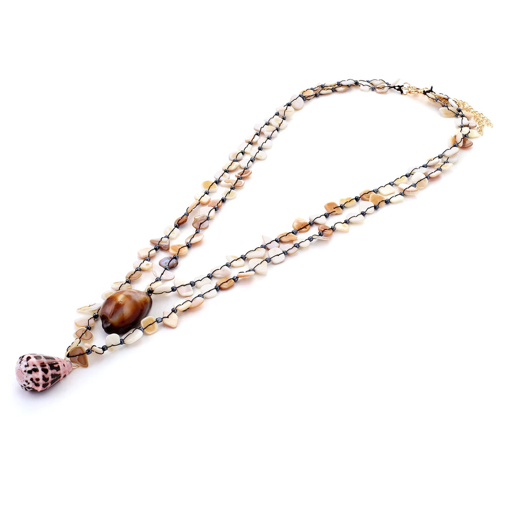 Women’s Bohemian Shell & Conch Pendant Necklace – Double-Layer Beach Jewelry