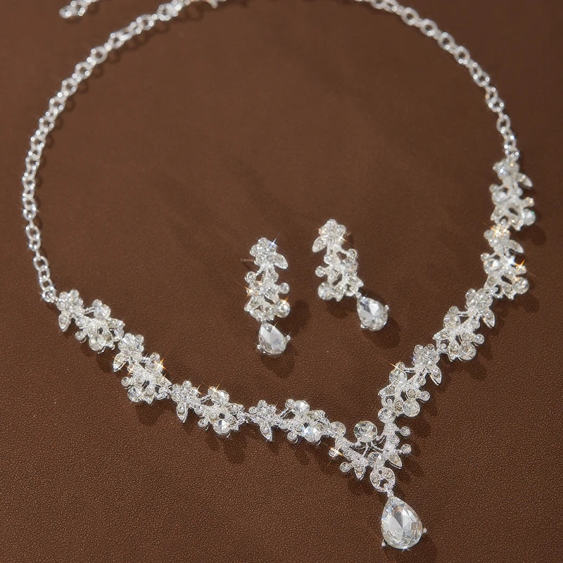 Women’s Luxury Zircon Rhinestone Necklace & Earrings Set – Bridal Wedding and Party Jewelry