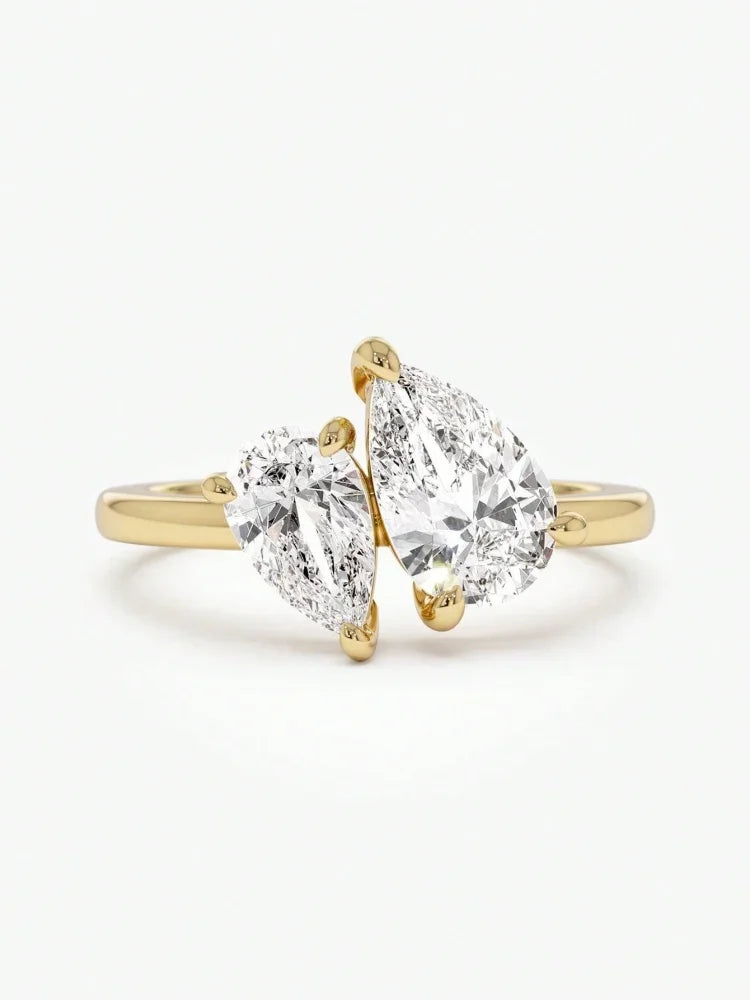 Women’s 925 Sterling Silver Interwoven Water Drop Ring – Sparkling Pear-Cut Wedding Jewelry