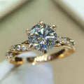 Elegant Six-Prong Round-Cut Zircon Ring for Women – Gold-Tone Engagement & Occasion Jewelry