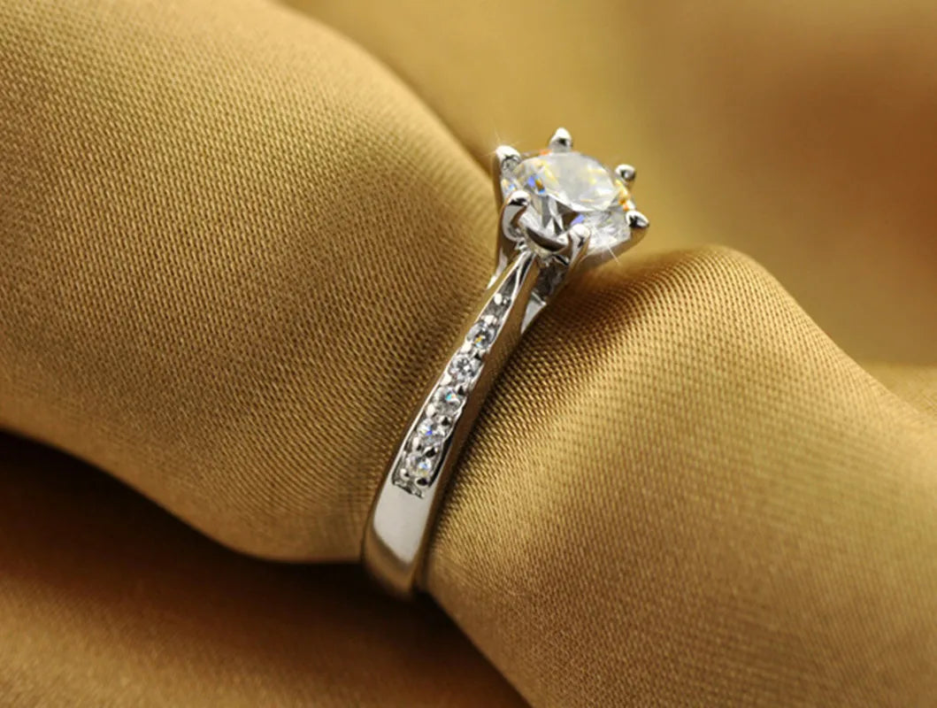 Luxury 925 Sterling Silver Six-Prong Solitaire Ring for Women