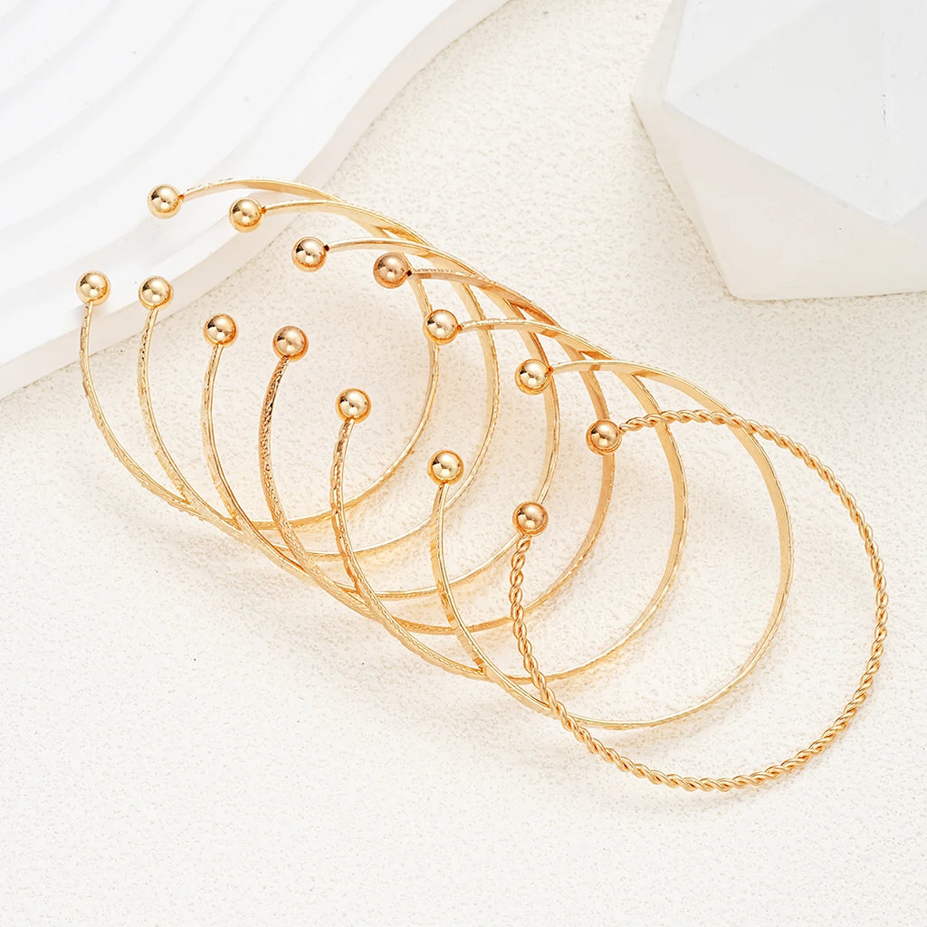 7-Piece Gold-Tone Statement Bracelet Set for Women