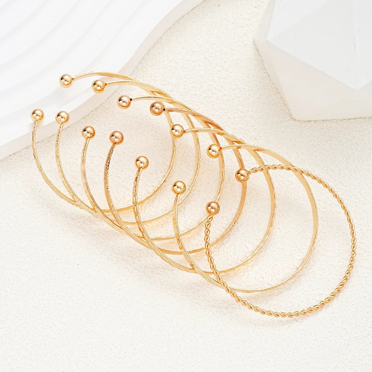7-Piece Gold-Tone Statement Bracelet Set for Women