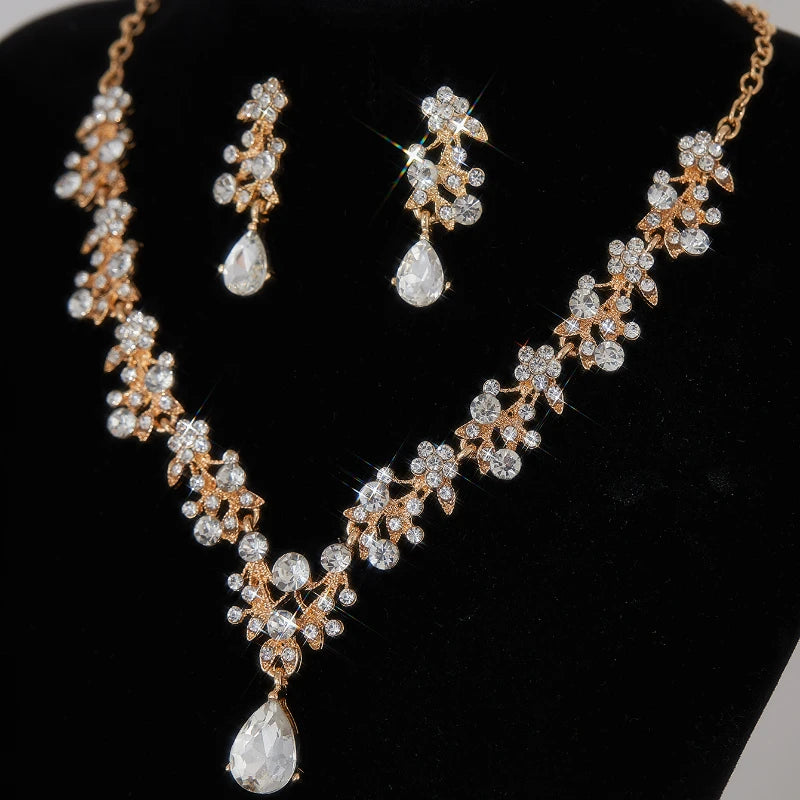 Women’s Luxury Zircon Rhinestone Necklace & Earrings Set – Bridal Wedding and Party Jewelry