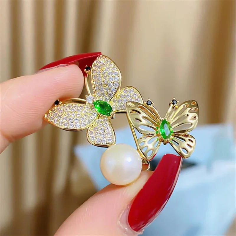 Royal Butterfly Pearl & Crystal Brooch