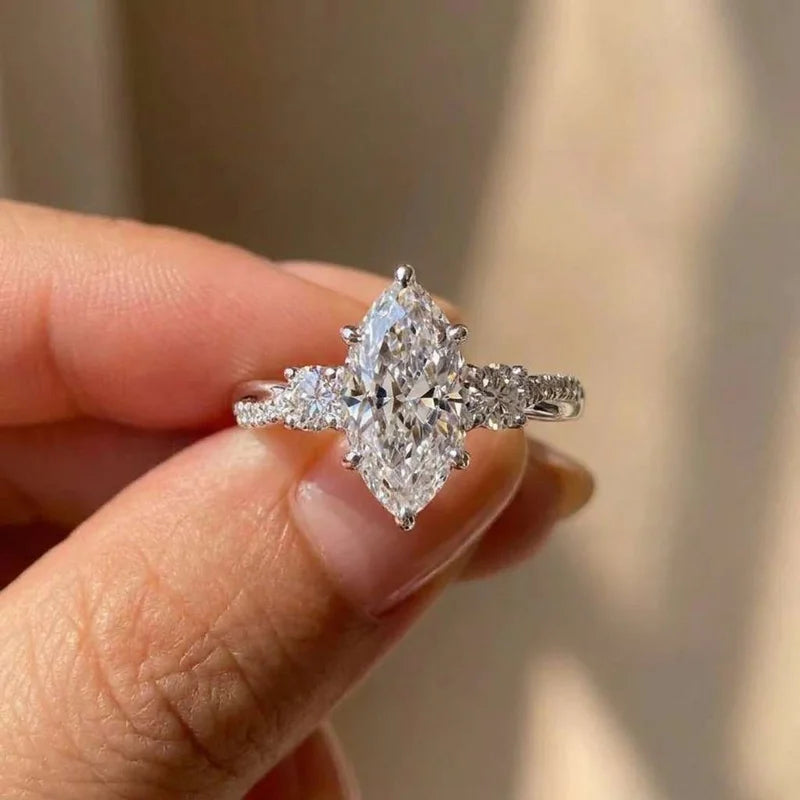 Women’s 925 Sterling Silver Marquise-Cut Zirconia Ring – Elegant Wedding Jewelry