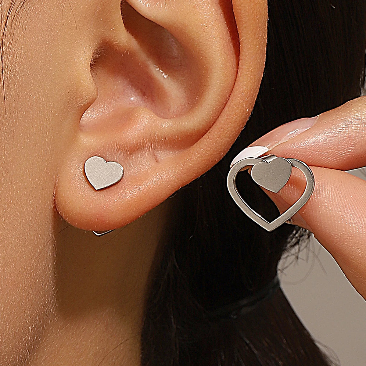 Minimalist Geometric Stud Earrings for Women – Detachable Square & Triangle Design