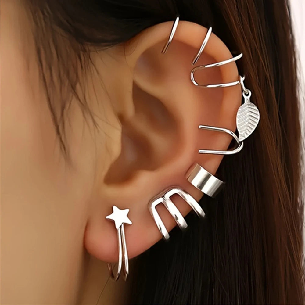 5-Piece Elegant Silver Ear Cuff Set – No Piercing Required