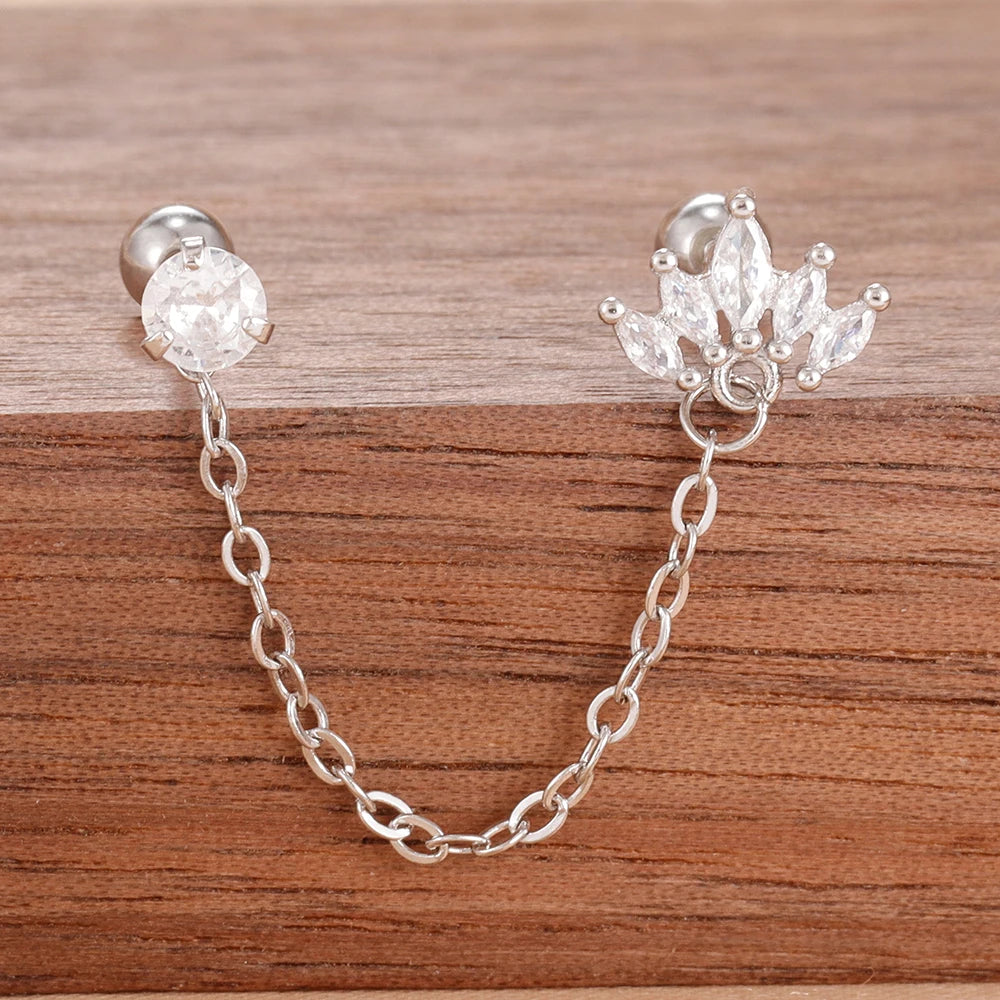 Women’s 14K Gold-Plated Crystal Water Drop Chain Earrings – Stainless Steel Dangle Jewelry