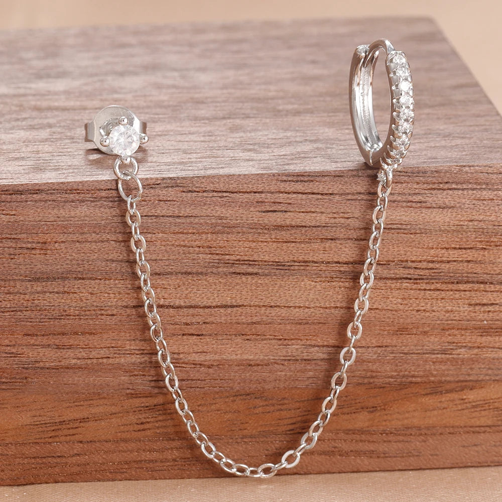Women’s 14K Gold-Plated Crystal Water Drop Chain Earrings – Stainless Steel Dangle Jewelry