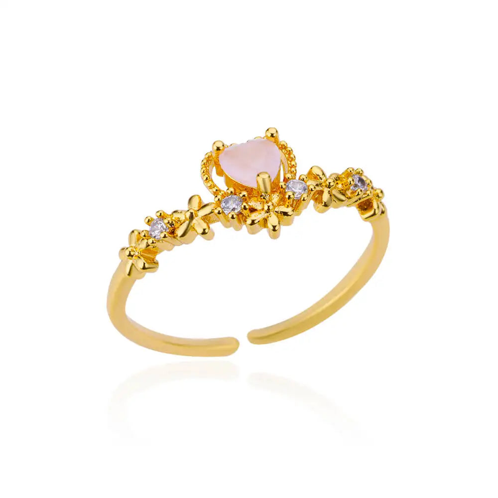 Women’s Adjustable Zircon Heart Ring – Elegant Stainless Steel Wedding Jewelry