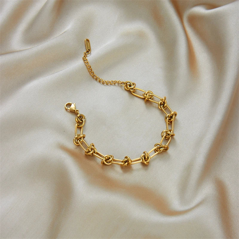 Women’s Twisted Knot Necklace & Bracelet Set – Gold & Silver-Tone Jewelry