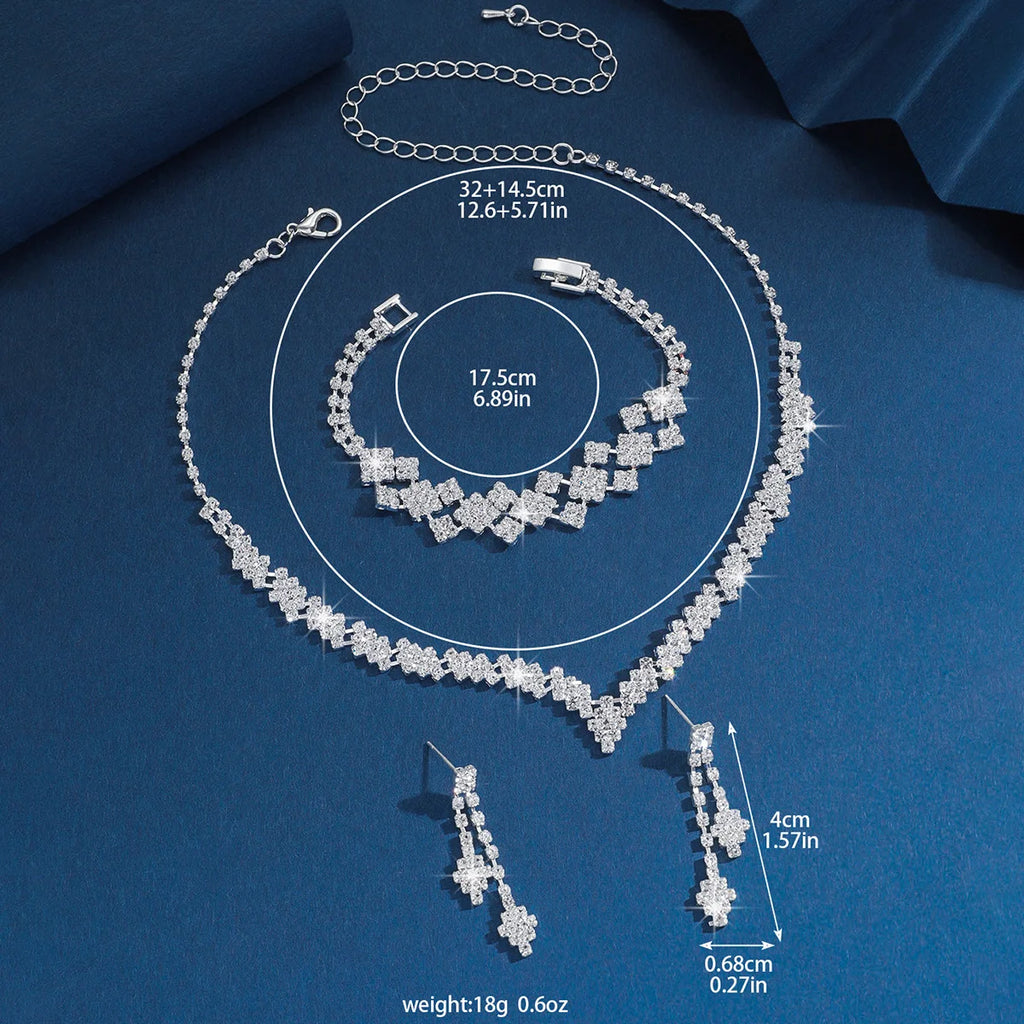 Women’s Silver-Plated Rhinestone Tassel Necklace & Earrings Set – Elegant Bridal Wedding Jewelry