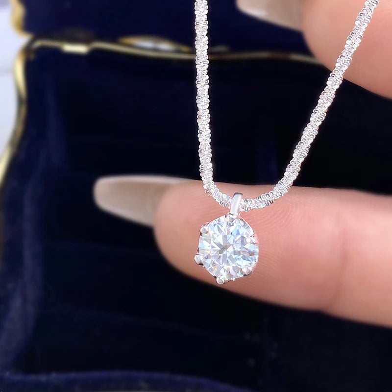 Luxury 1CT Moissanite Pendant Necklace in 925 Sterling Silver