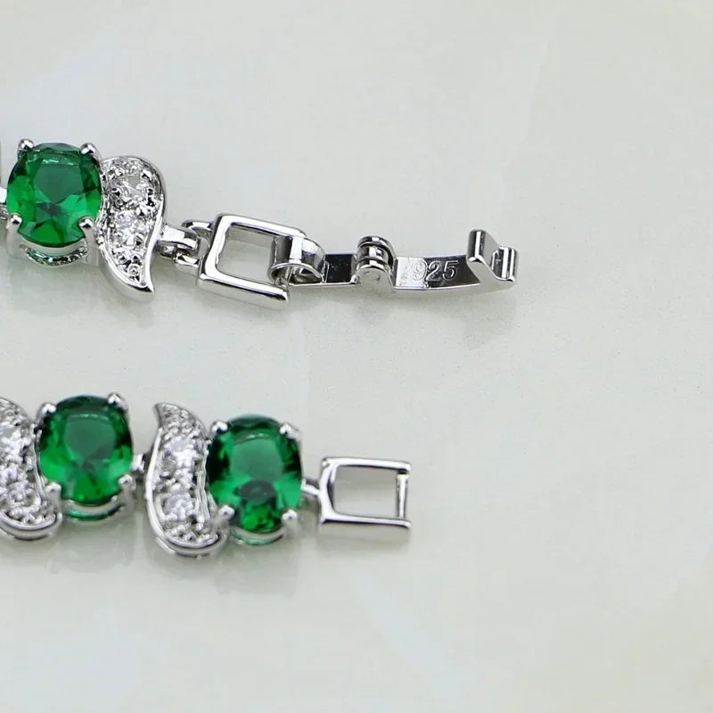 Women’s Green & Clear Cubic Zirconia Strand Bracelet – Elegant Sparkling Jewelry Gift