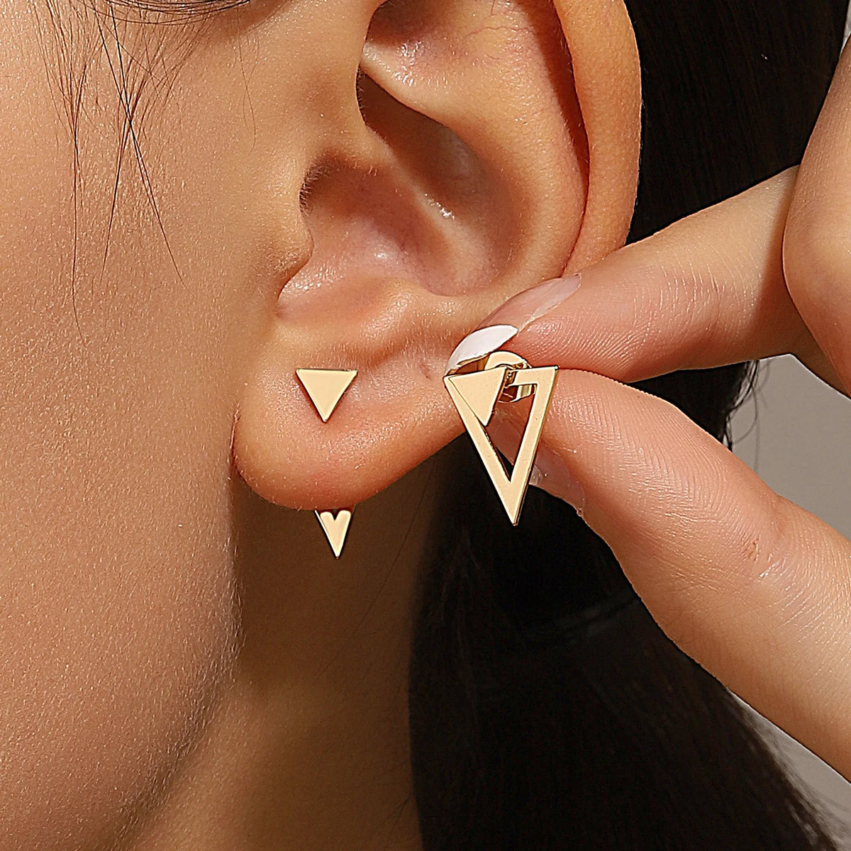 Minimalist Geometric Stud Earrings for Women – Detachable Square & Triangle Design