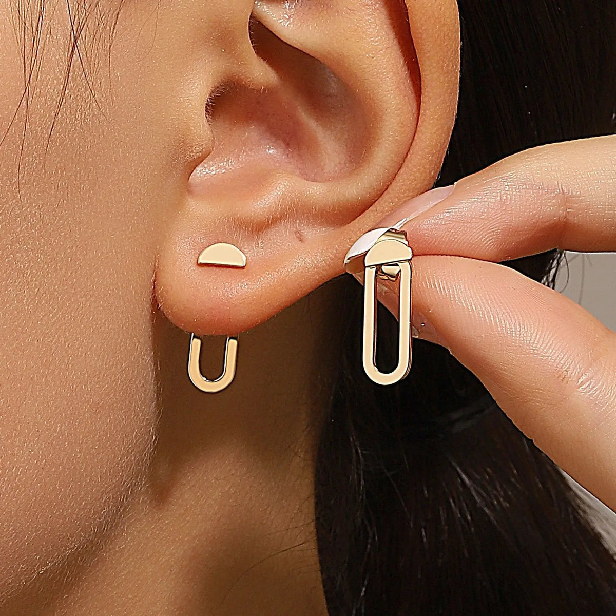 Minimalist Geometric Stud Earrings for Women – Detachable Square & Triangle Design