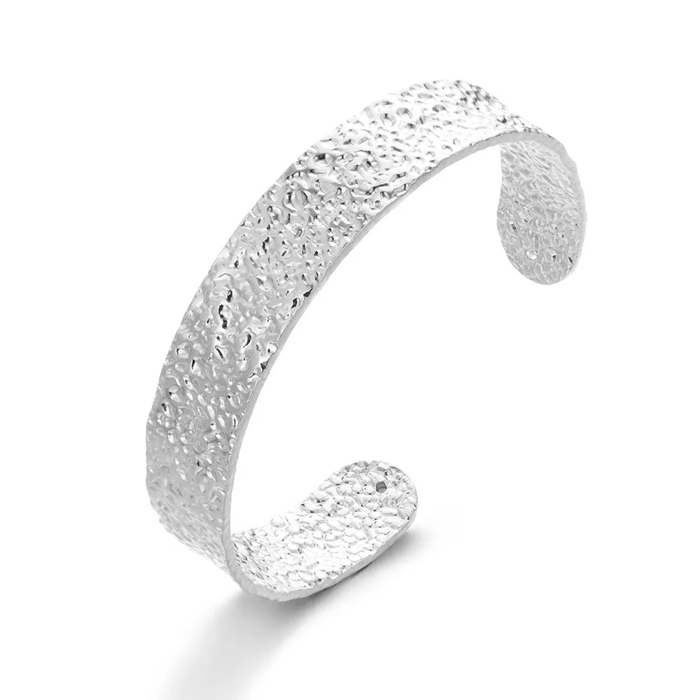 English: Luxury Textured Open Cuff Bracelet – Gold Tone