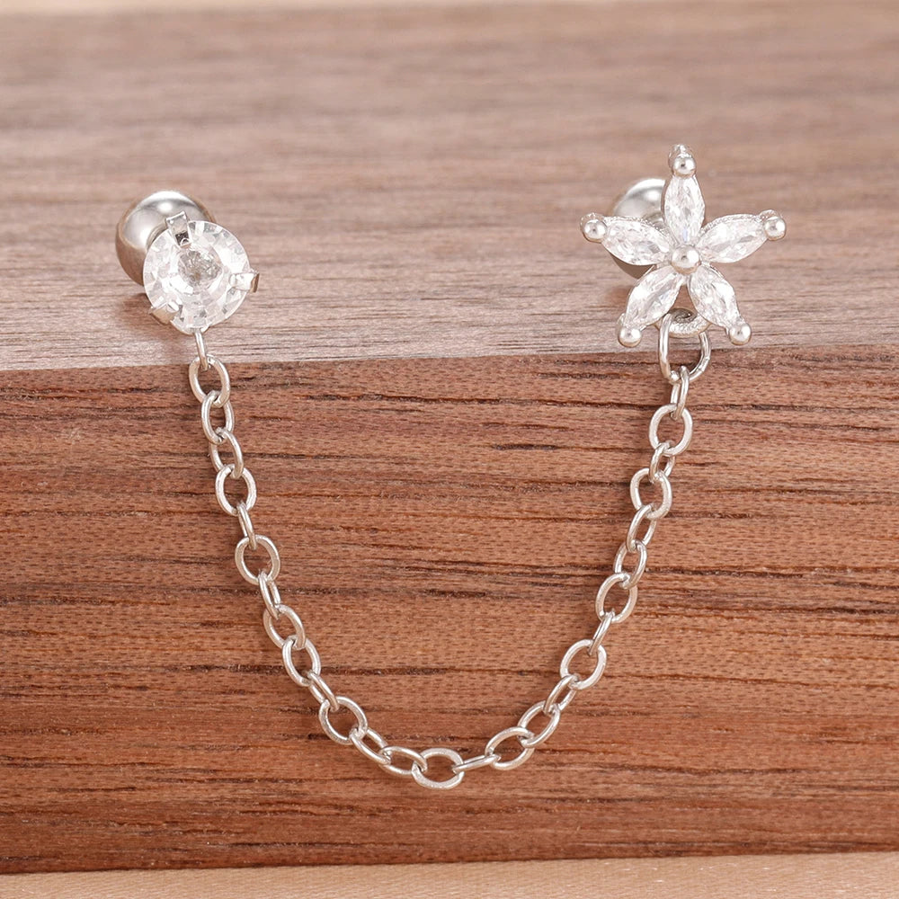 Women’s 14K Gold-Plated Crystal Water Drop Chain Earrings – Stainless Steel Dangle Jewelry