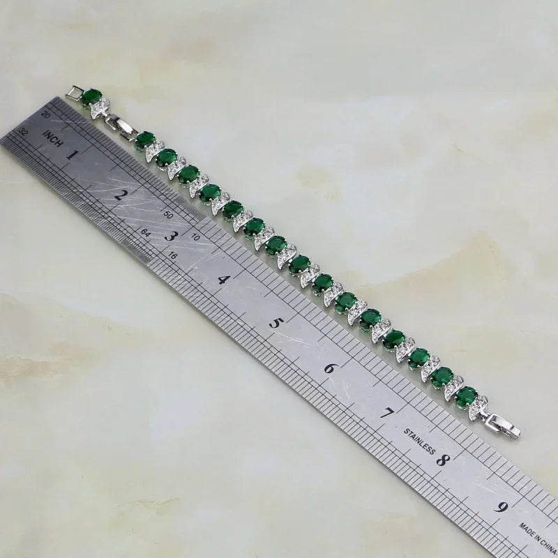 Women’s Green & Clear Cubic Zirconia Strand Bracelet – Elegant Sparkling Jewelry Gift