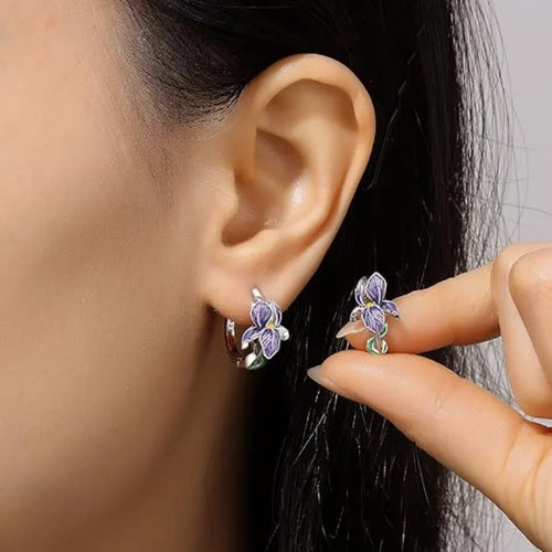 925 Sterling Silver Purple Iris Earrings