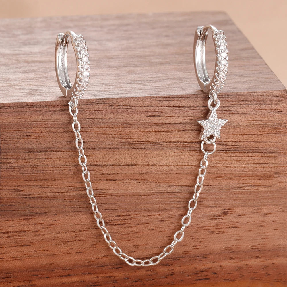 Women’s 14K Gold-Plated Crystal Water Drop Chain Earrings – Stainless Steel Dangle Jewelry