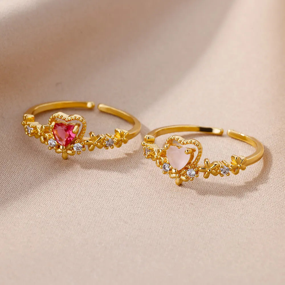 Women’s Adjustable Zircon Heart Ring – Elegant Stainless Steel Wedding Jewelry
