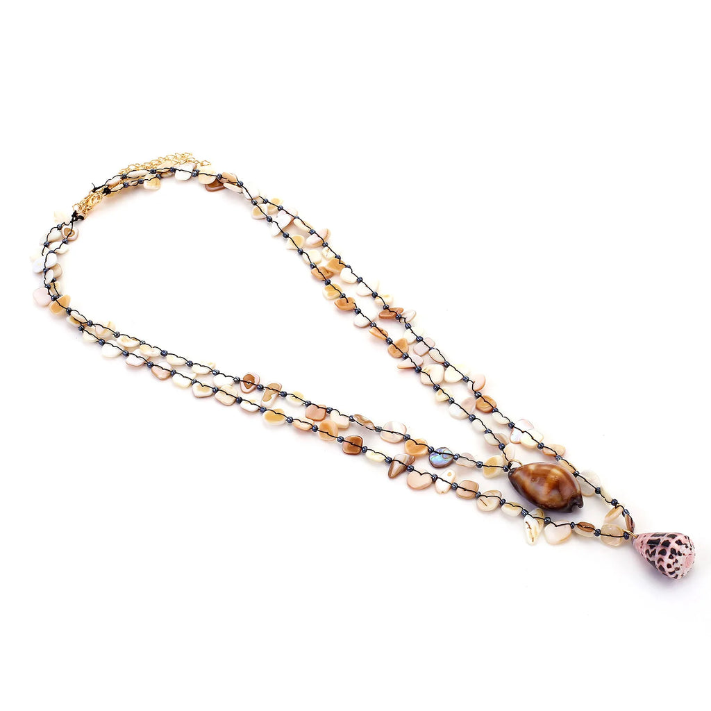 Women’s Bohemian Shell & Conch Pendant Necklace – Double-Layer Beach Jewelry