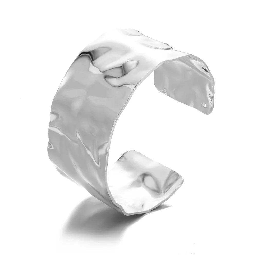 English: Luxury Textured Open Cuff Bracelet – Gold Tone