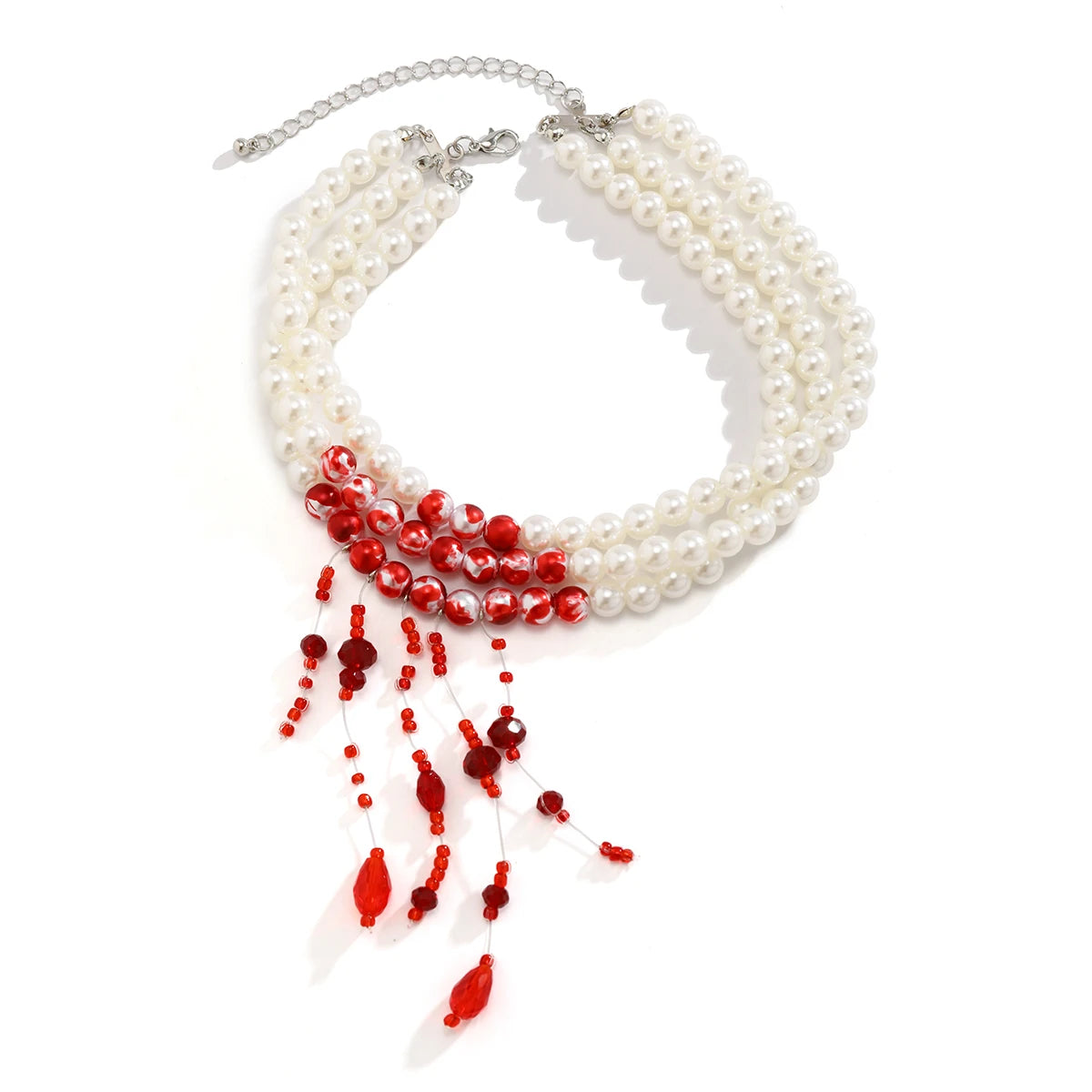 Vintage Gothic Red Crystal & Pearl Layered Necklace
