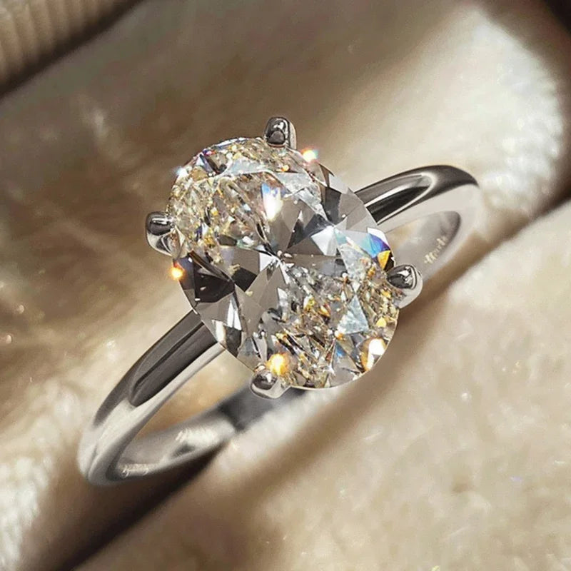 Luxury 925 Sterling Silver Zircon Engagement Ring for Women