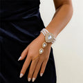 Elegant Layered Pearl Necklace & Bracelet Set with Teardrop Rhinestones for Women