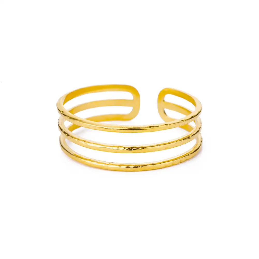 English: Luxury Textured Open Cuff Bracelet – Gold Tone