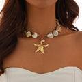 Women’s Gold Starfish Pendant Choker Necklace – Vintage Coastal Beach Jewelry