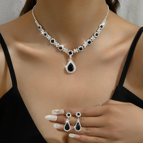 3-Piece Women’s Crystal Water Drop Necklace & Earrings Set – Bridal Wedding and Evening Jewelry