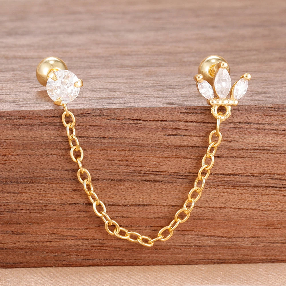 Women’s 14K Gold-Plated Crystal Water Drop Chain Earrings – Stainless Steel Dangle Jewelry