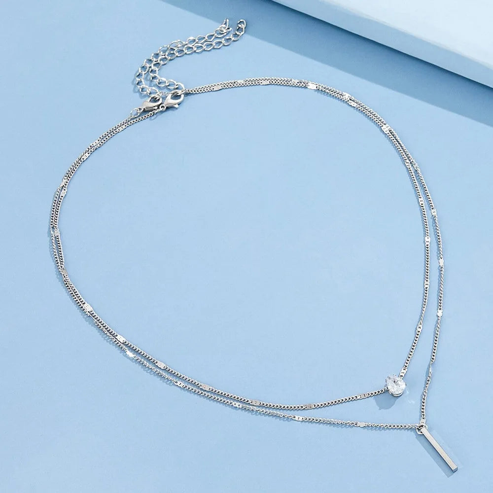 Elegant Layered Zircon Pendant Necklace for Women – Sparkling Party Jewelry